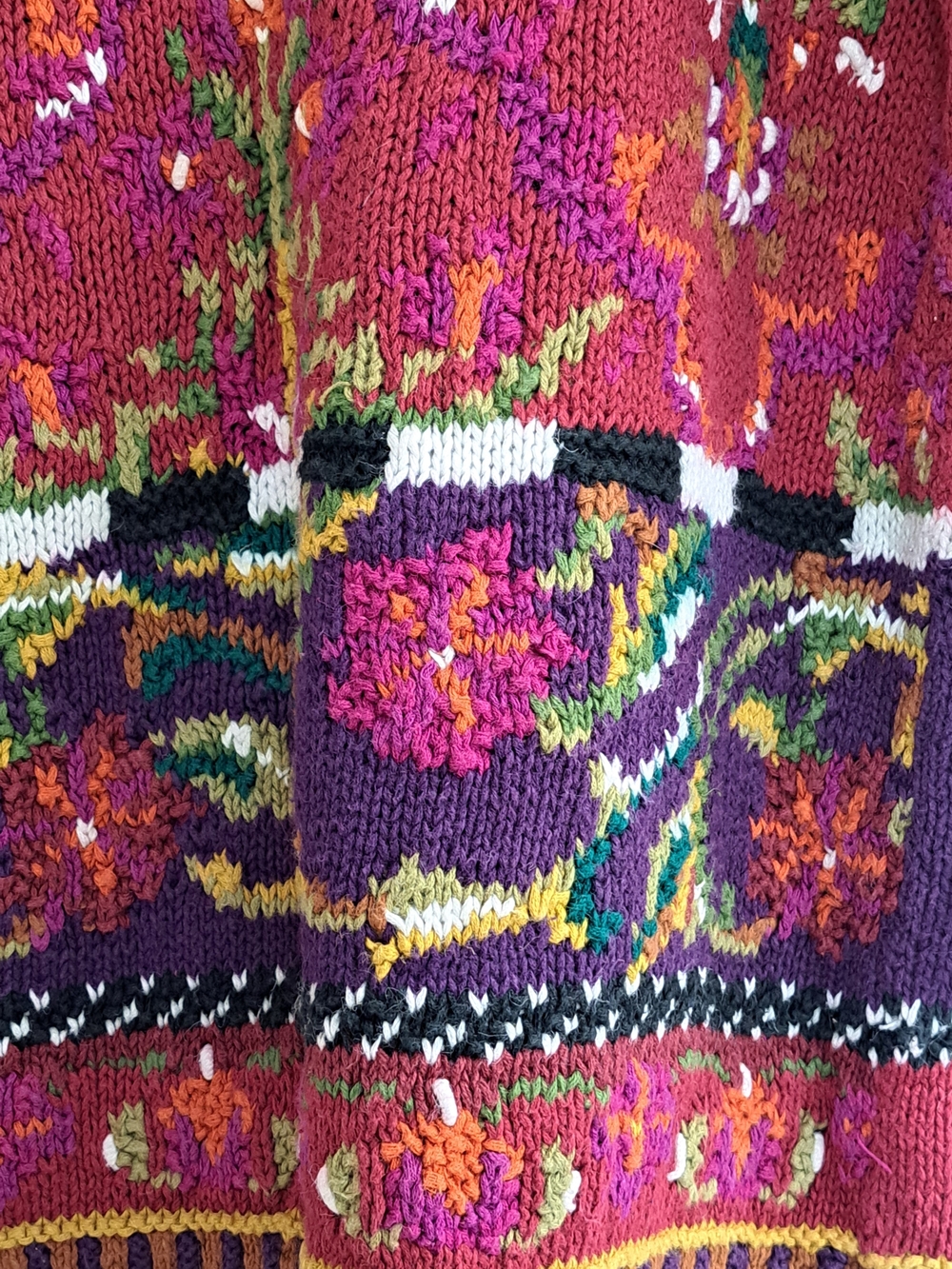 Vintage Oversized Handknitted Floral Pattern Cotton Ramie Crewneck Sweater - Picture 7 of 8